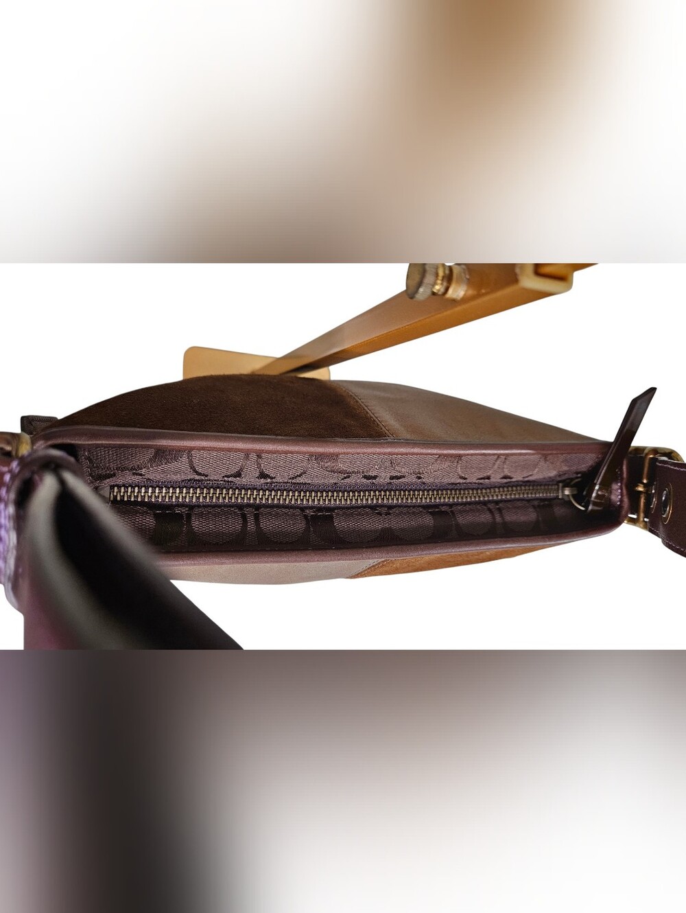Coach NWOTS 2006 Bronze & Brown Patchwork Shoulder Bag w/Matching Wristlet SET - Picture 4 of 14